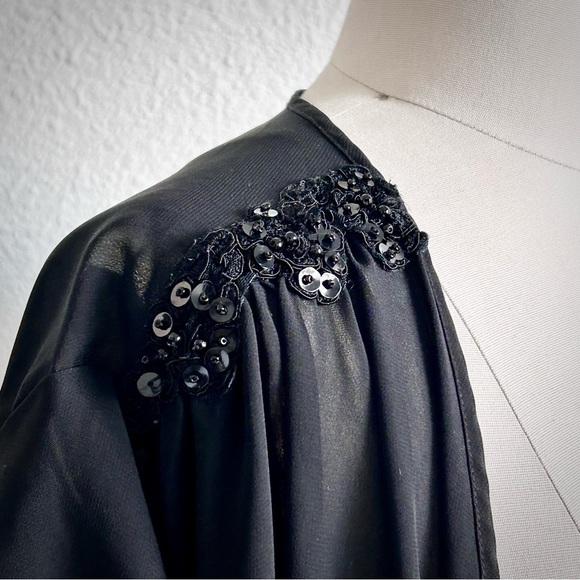 Y2K BELLE NUIT BOUDOIR BLACK SHEER ROMANTIC EMBELLISHED DUSTER ROBE - Picture 3 of 8